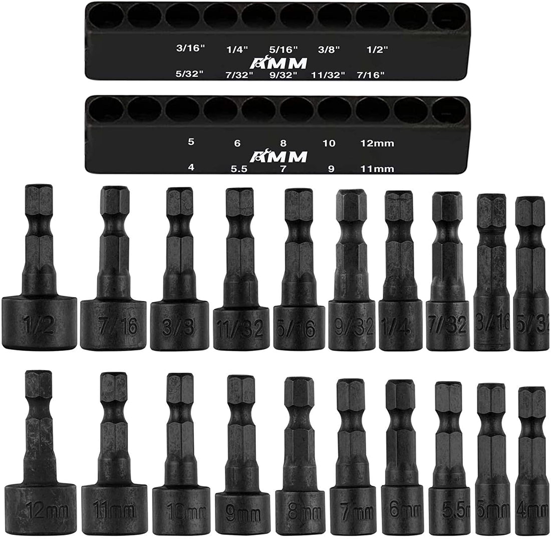 AMM 20PCS Power Nut Driver Set for Impact Drill, 1/4” Hex Head Drill Bit Set SAE and Metric, the Best Tool Accessories