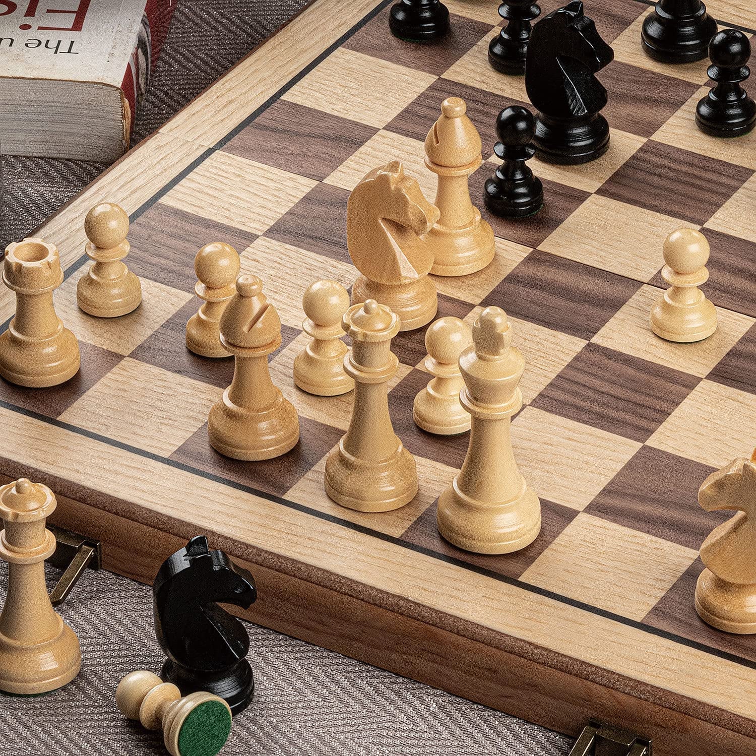 A&amp;A Premium Triple Weighted Staunton Wooden Chess Pieces W/ 2 Extra Queen - King Height 3&quot; / 7.6Cm / 2 Storage Bags