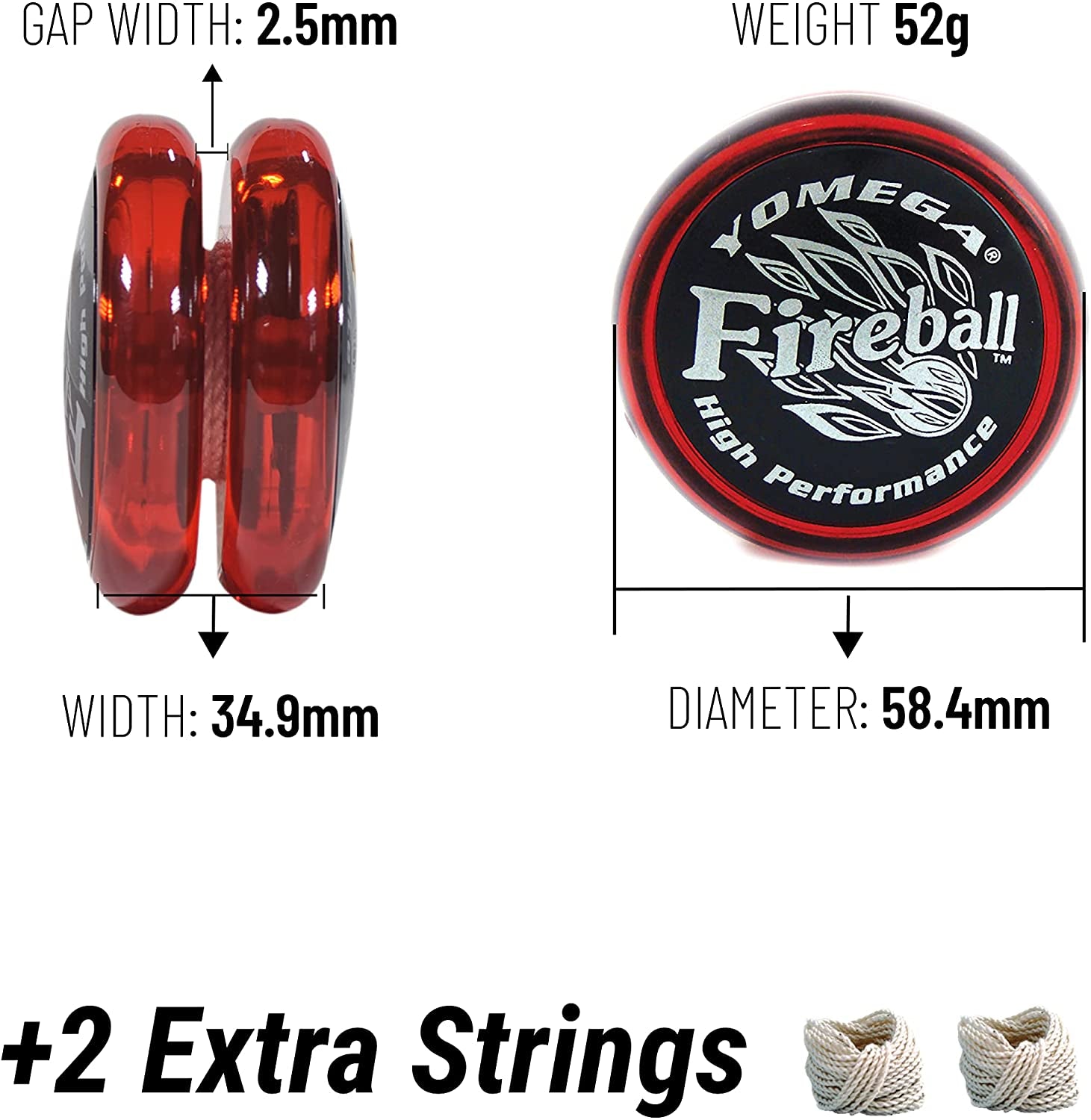 Yomega Fireball Yoyo -HIGH Performance Responsive Transaxle Yoyo, Great for String Tricks for Advance Players to Perform like Pros + Extra 2 Yo Yo Strings &amp; 3 Month Warranty (Red/Black)