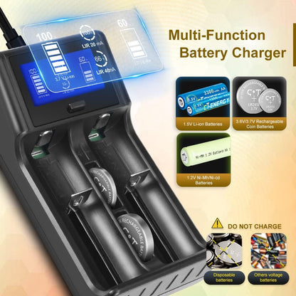 Universal Battery Charger with Rechargeable Batteries 2032 2450,LCD Smart Battery Charger for Rechargeable Batteries of Li-Ion Ni-Mh Ni-Cd AA AAA C 2032 2450