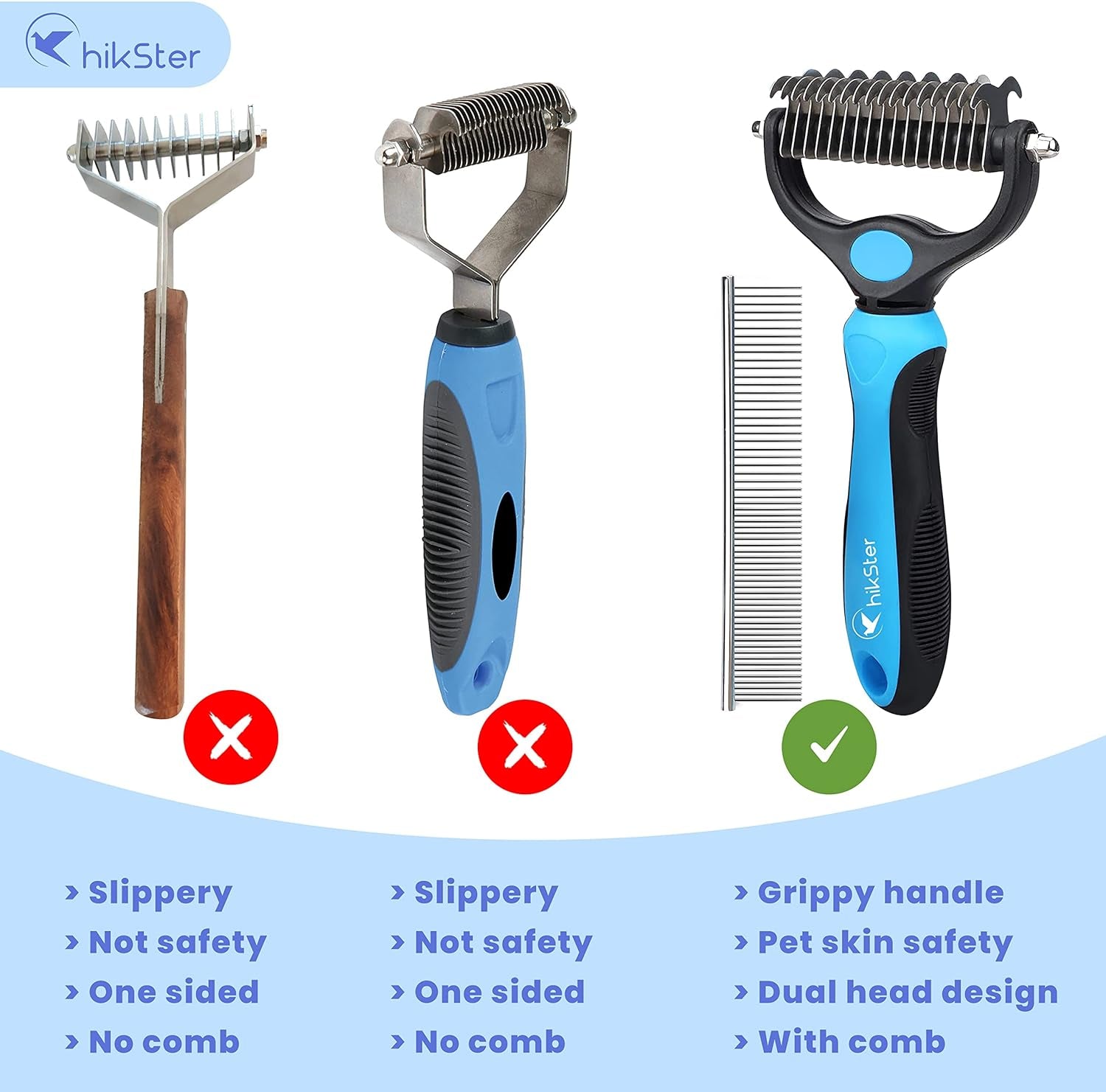 Undercoat Rake for Dogs Double Coat with Pet Comb, Pet Grooming Brush Double-Sided Deshedding Tool Removes Knot &amp; Tangled Hair Dematting Comb for Dogs with Dog Comb for Grooming Furever Brush