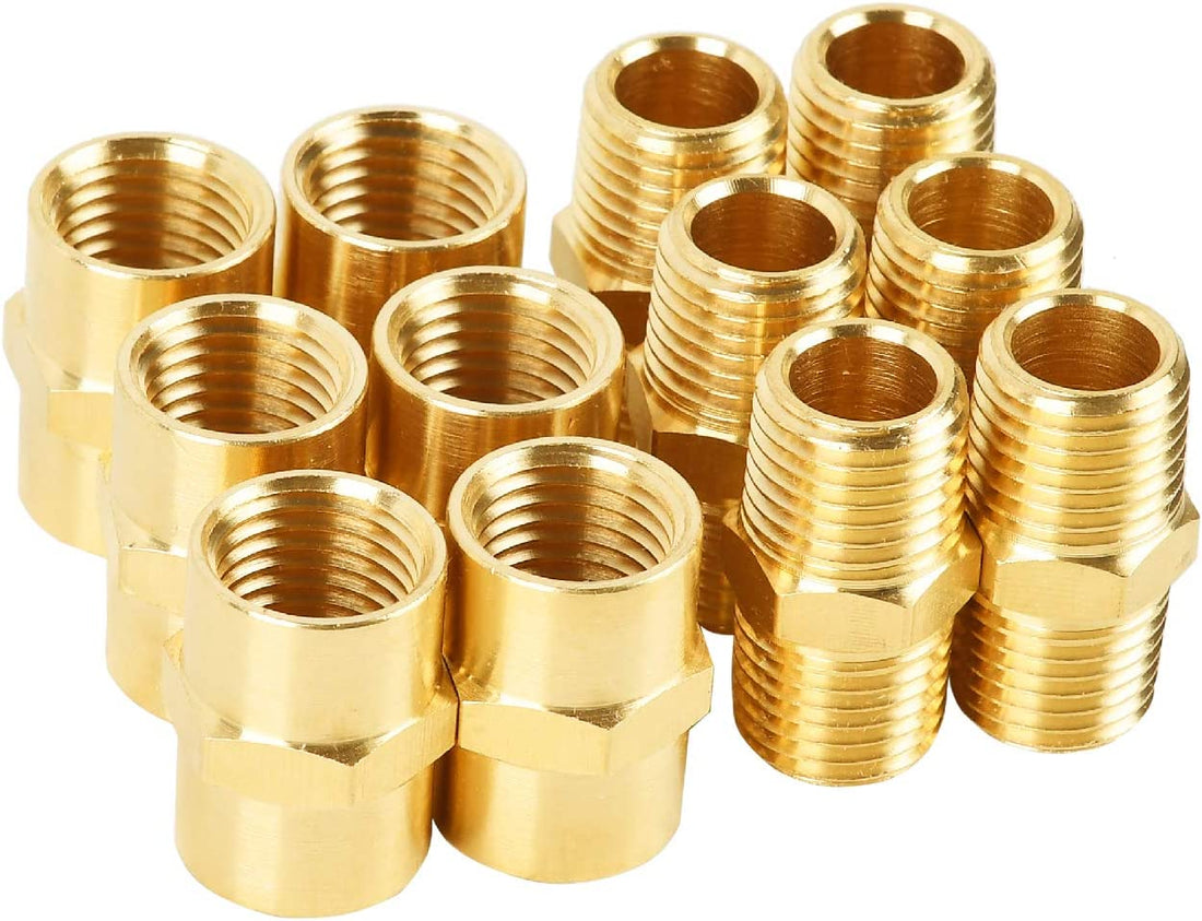 12-Pack Pipe Fitting and Air Hose Fitings, SUNGATOR 1/4 Brass Fittings, Hex Nipple, Coupling, 1/4&quot; NPT X 1/4&quot; NPT Female Pipe,1/4&quot; NPT X 1/4&quot; NPT Male Pipe