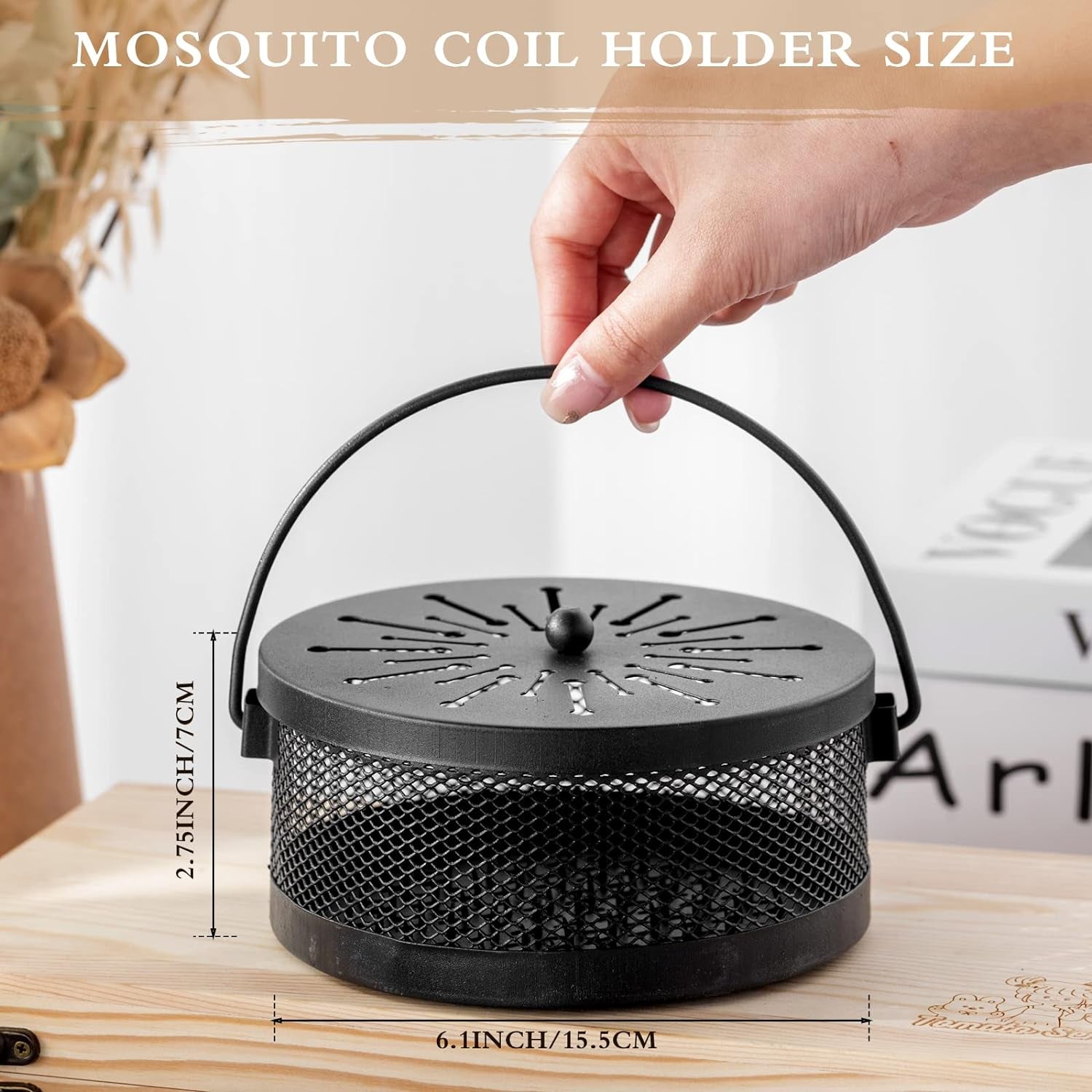 4 Pieces Mosquito Coil Holder Incense Coil Holder Retro Portable Hanging Incense Burner Holder with Handle round Metal Incense Holder for Home Camping Indoor Outdoor Patio (Black,Mesh Style)