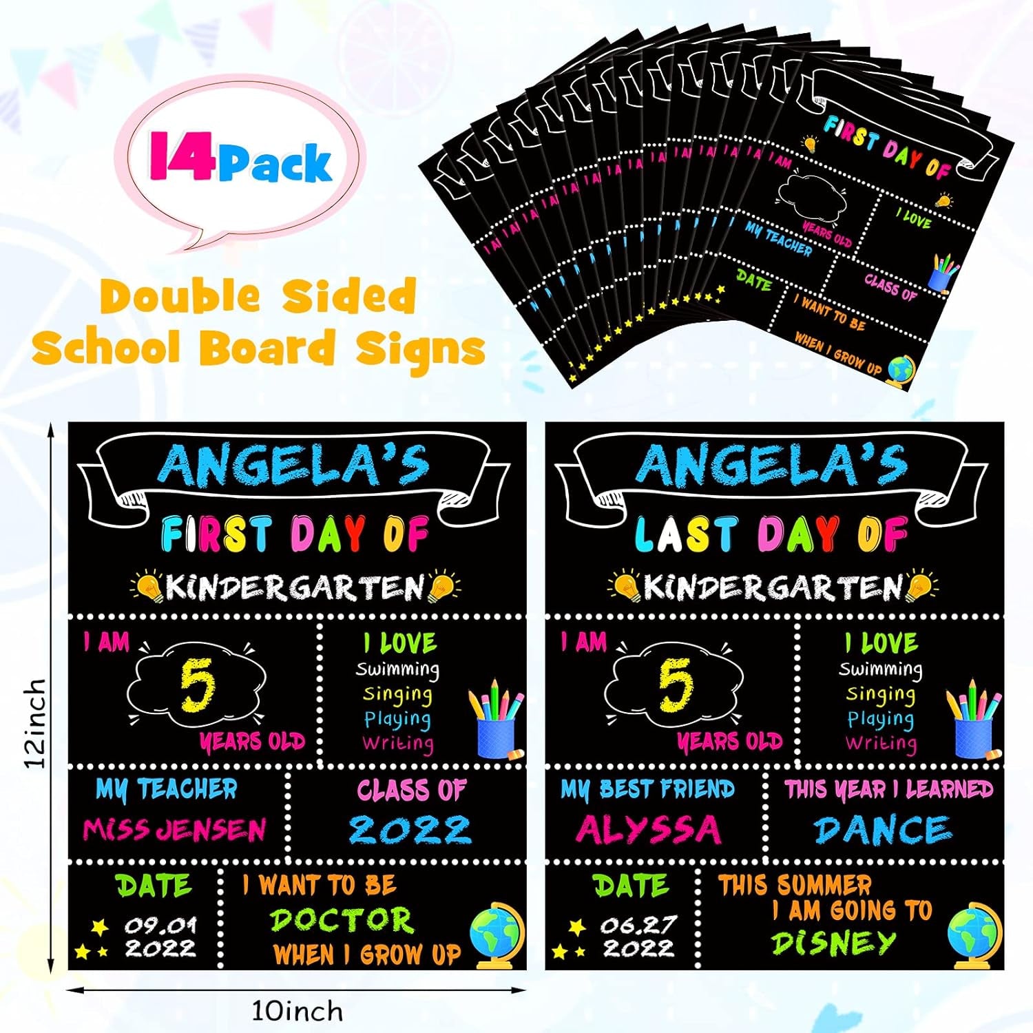 14 Pack First Day and Last Day of School Board Signs- Include 5 Markers - 12&quot; X 10&quot; Back to School Chalkboard Sign for Kids, Double Sided First 1St Day Photo Prop Sign for Preschool/Kindergarten