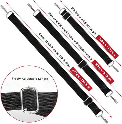 Black Adjustable Bungee Cords with Hooks Set,80&quot; Long Flat Heavy Duty Elasticity Straps,With Length Adjustment Metal Buckle Luggage Elastic Rope,For Moving Heavy Duty Cargo (4 Pack)