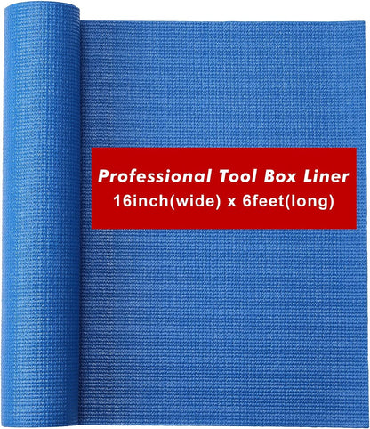 CASOMAN Professional Tool Box and Drawer Liner, Blue, Easy Cut Non-Slip Foam Rubber Toolbox Drawer Liner Mat, 16 Inch (Wide) X 6 Feet (Long)