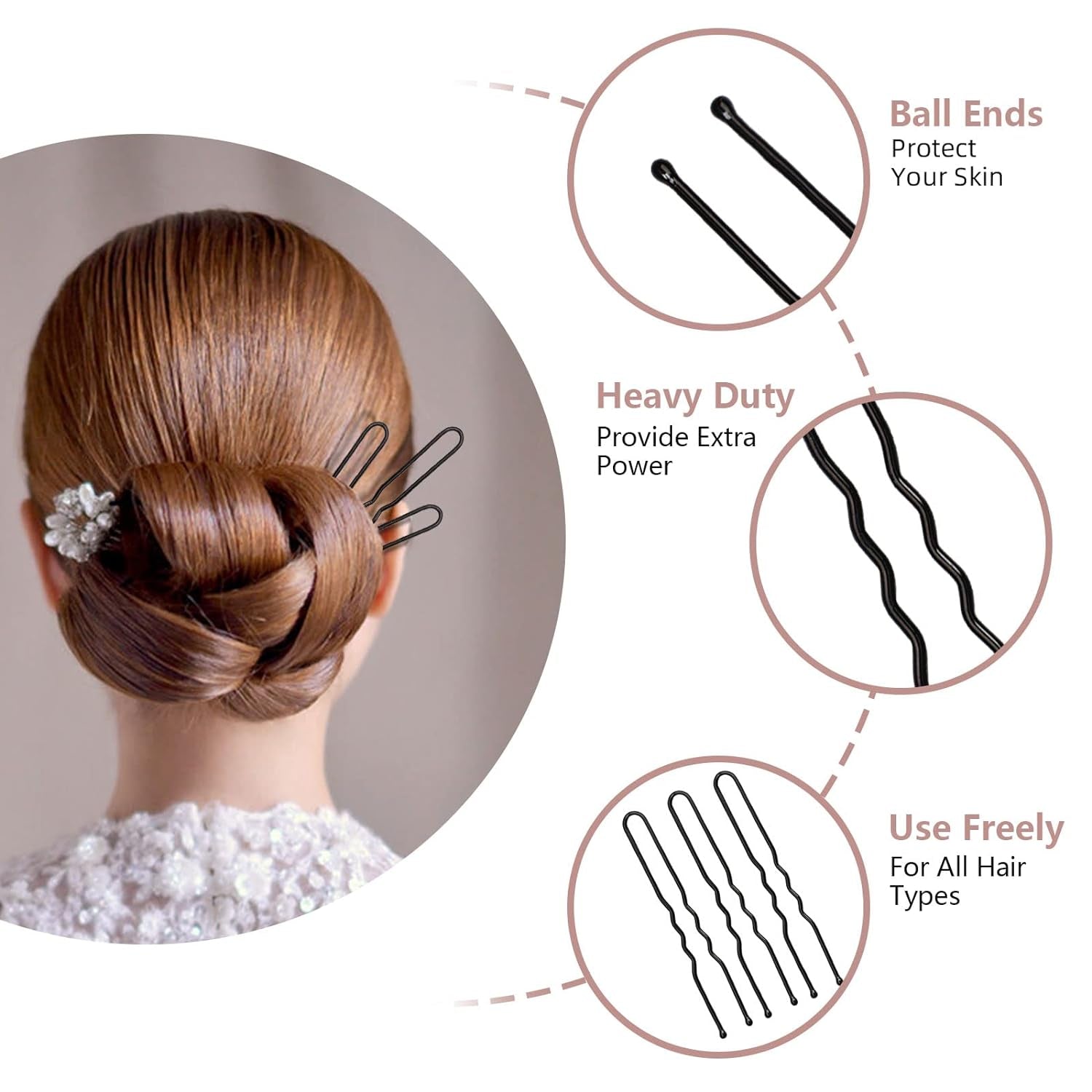 U Shaped Hair Pins for Buns, 100 PCS 2.8&quot; Hair Pins for Women Hair Styling with Thick Hair