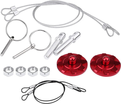 Acouto Hood Pins Kit CNC Aluminum Alloy Car Racing Hood Pin Lock Appearance Kit Universal Hood Pin Plate Kit(Red)