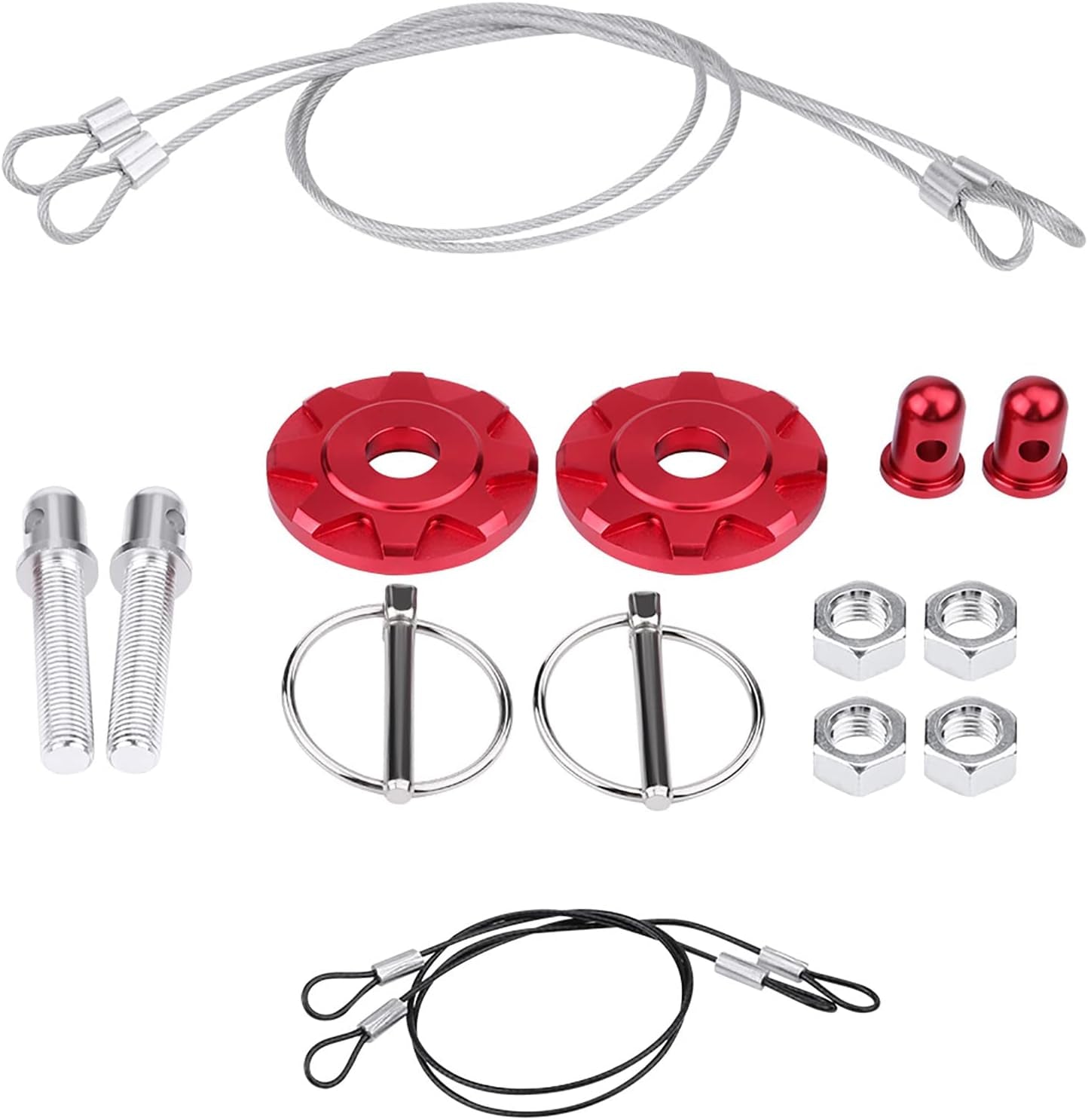 Acouto Hood Pins Kit CNC Aluminum Alloy Car Racing Hood Pin Lock Appearance Kit Universal Hood Pin Plate Kit(Red)