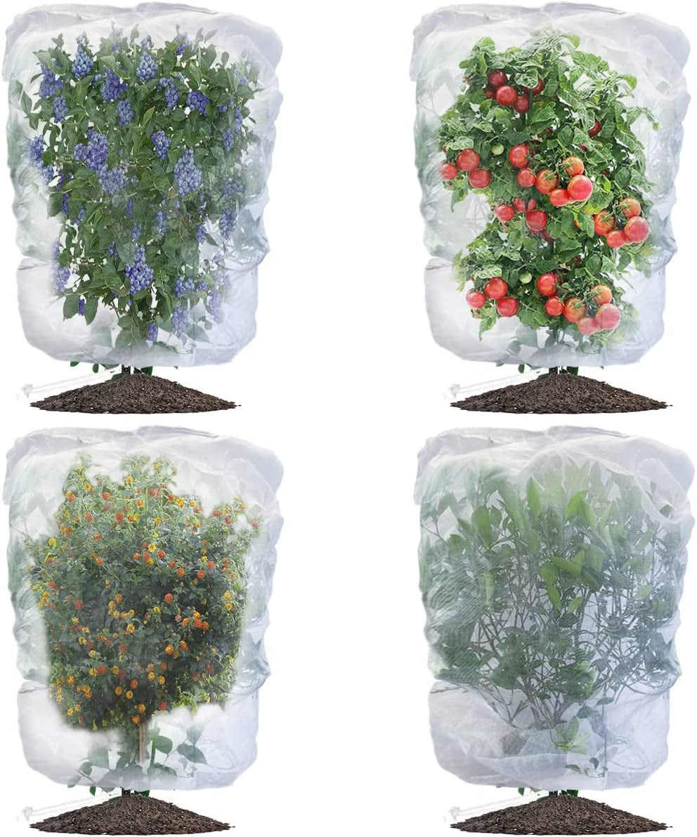 4 Pack Garden Plant Fruits Blueberry Bushes Protection Netting Covers Bags with Drawstring, 4 Ft X 4.6 Ft Protective Cover Garden Plant Netting Barrier Bags for Vegetables Fruits Tree Shrubs Bush