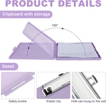 2 Pcs Plastic Clipboard with Storage 12.91 X 9.25 Inch Heavy Duty Clip Boards with Pen Holder Storage Clipboard with Low Profile Clip School Supplies for Office School Classroom, Light Purple