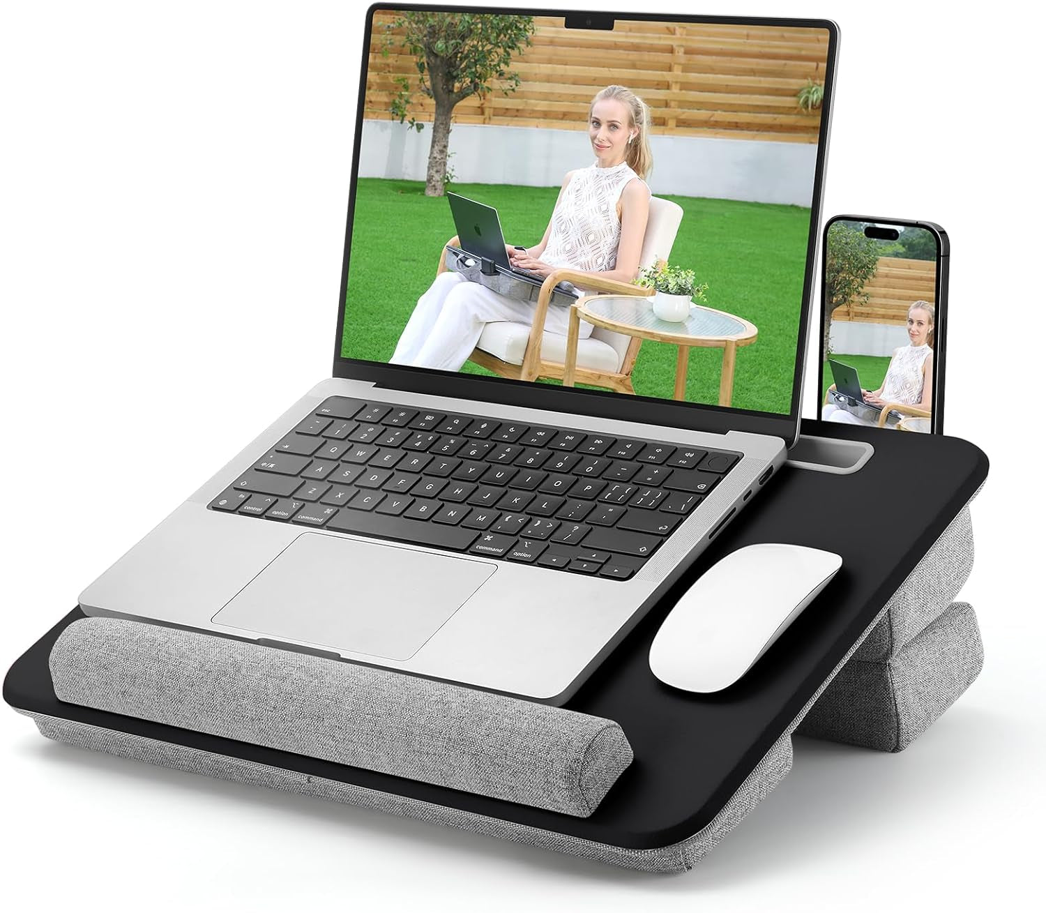 Adjustable Laptop Lap Desk, Lap Desk with Cushion, Storage Function, Cubbies for Home Office Adults Students, Laptop Stand for Lap with Tablet &amp; Phone Holder, Fits up to 15.6 Inch Laptop