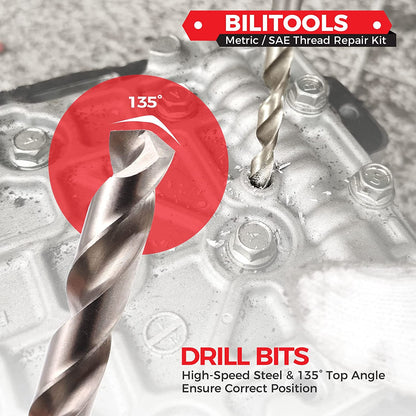 BILITOOLS 5/16-18 Inch Thread Repair Kit, HSS Drill Helicoil Repair Kit SAE