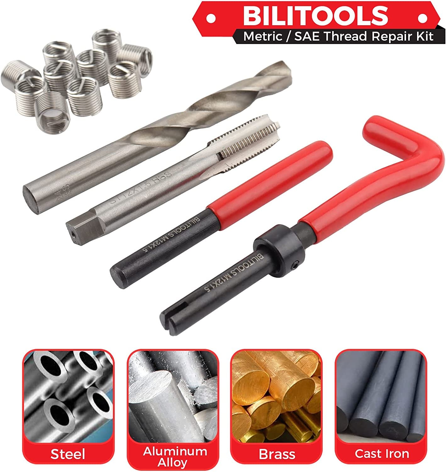 BILITOOLS 5/16-18 Inch Thread Repair Kit, HSS Drill Helicoil Repair Kit SAE