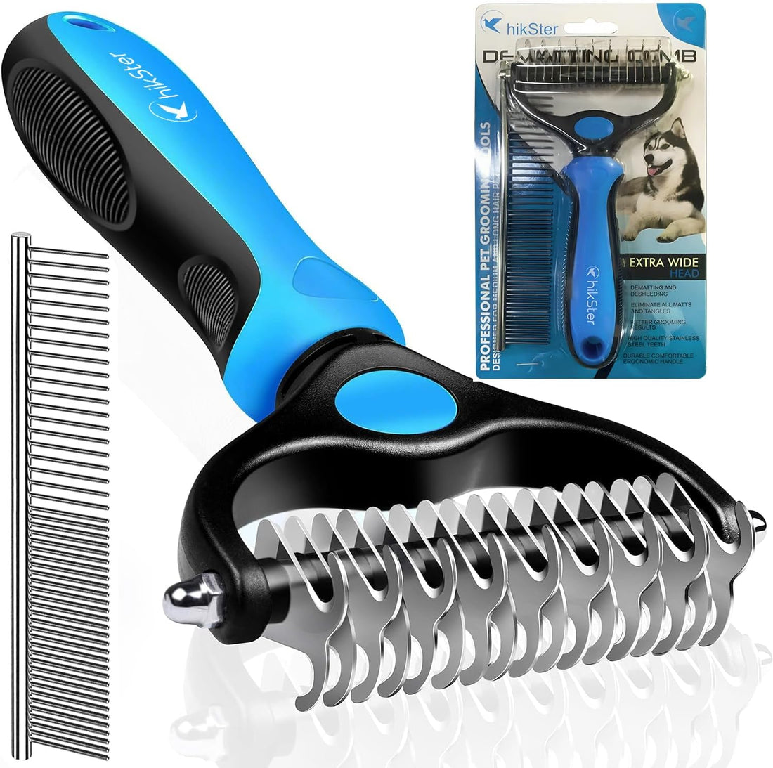 Undercoat Rake for Dogs Double Coat with Pet Comb, Pet Grooming Brush Double-Sided Deshedding Tool Removes Knot &amp; Tangled Hair Dematting Comb for Dogs with Dog Comb for Grooming Furever Brush