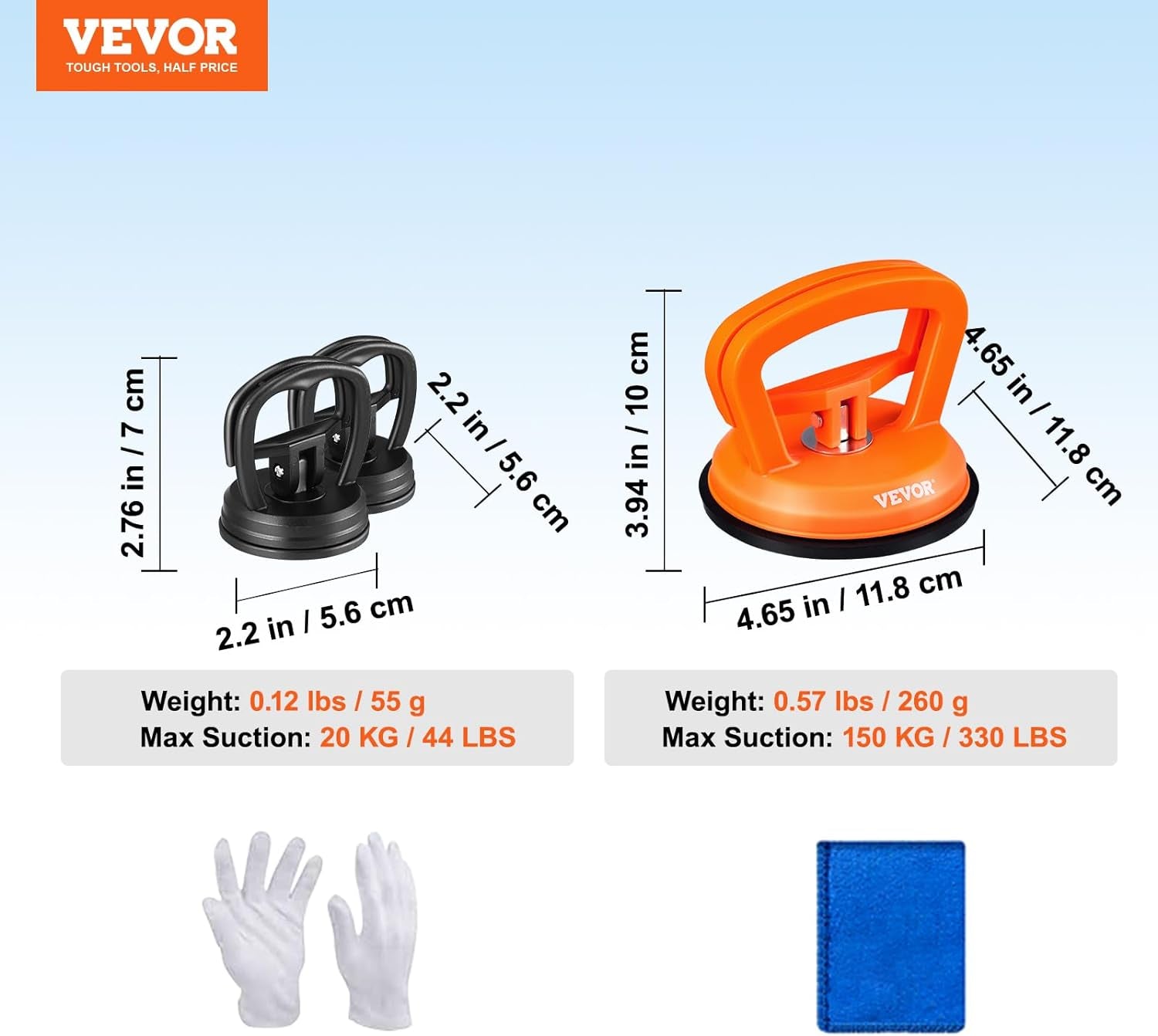 VEVOR Car Dent Puller, 3 Pack Dent Remover Tools, Dent Removal Kit Suction Cup for Paintless Car Body Dent Repair, Glass, Tiles, Screen, Mirror, Objects Moving and Lifting, with Gloves and Cloth