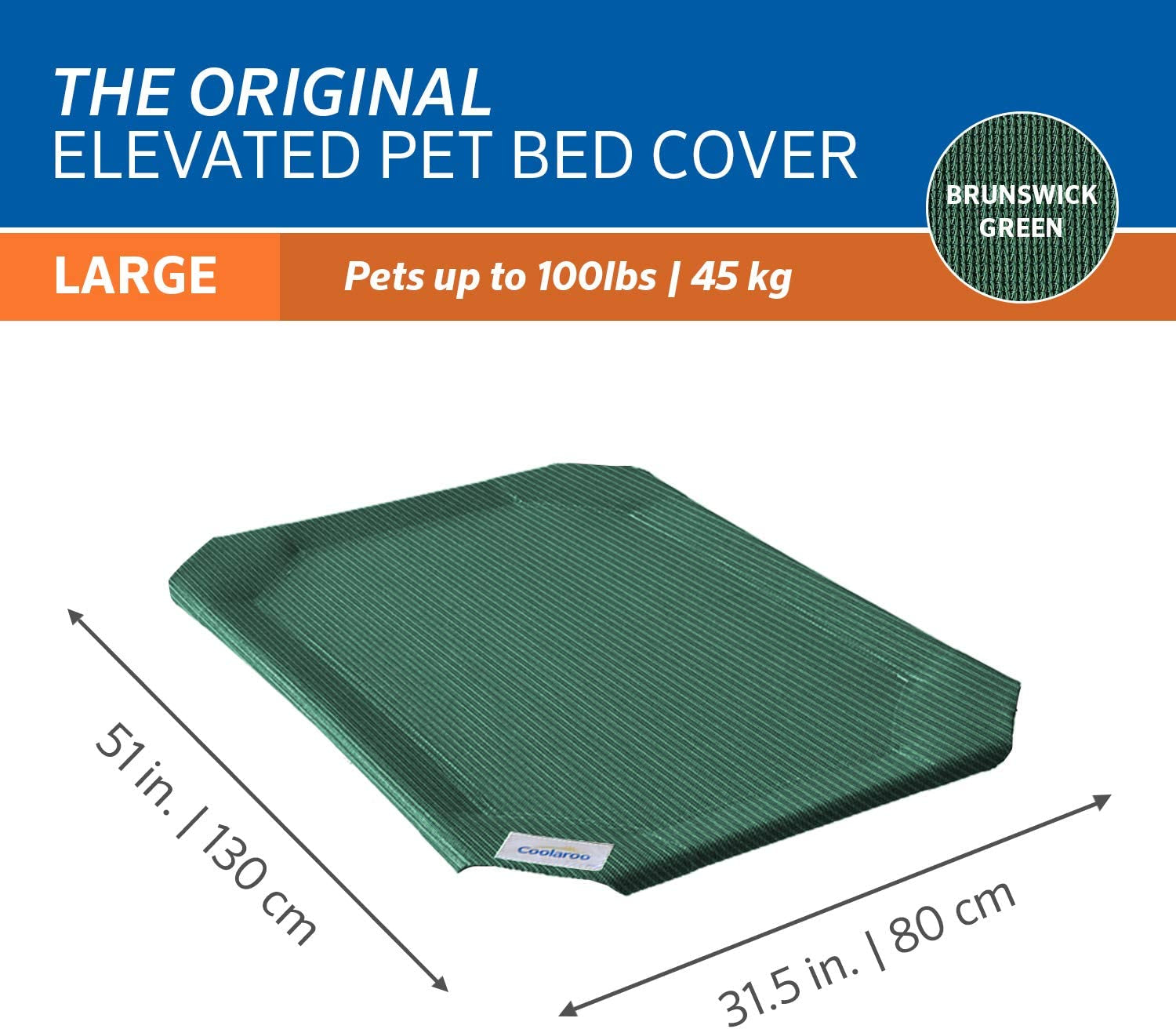 Coolaroo Replacement Cover, the Original Elevated Pet Bed by Coolaroo, Large, Brunswick Green