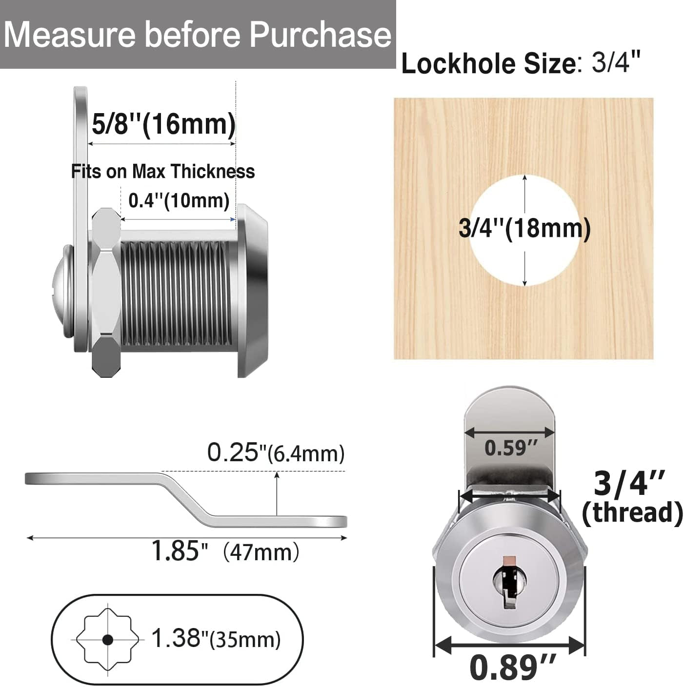 Cabinet Cam Locks Keyed Alike, 5/8&