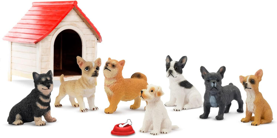 Toymany 12PCS Mini Dog Figurines Toy Set, Realistic Detailed Plastic Puppy Figures Playset, Hand Painted Dogs Animals Toy, Cake Toppers Easter Eggs Christmas Birthday Gift for Kids Toddlers