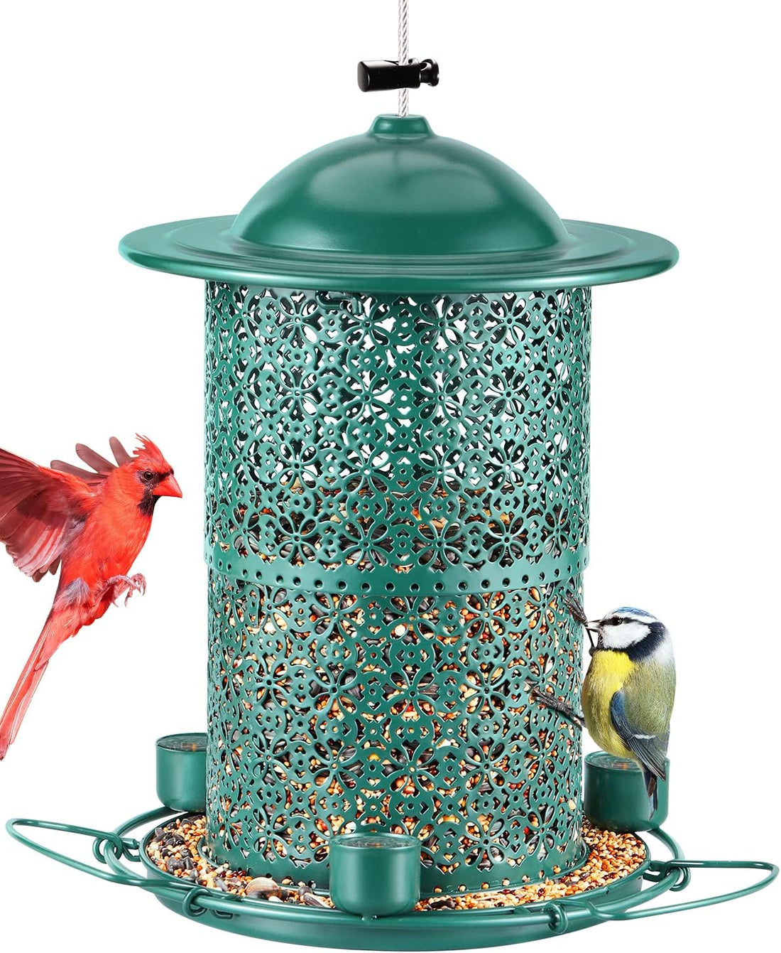 Bird Feeders for Outdoors Hanging,7Lb/15 Cups Large Capacity Bird Feeder W/ 3Water Cups and 360° Circular Perch,Wild Bird Feeder as Gift for Bird Lovers Garden Patio Cardinals,Blue Jay Chicken Feeder