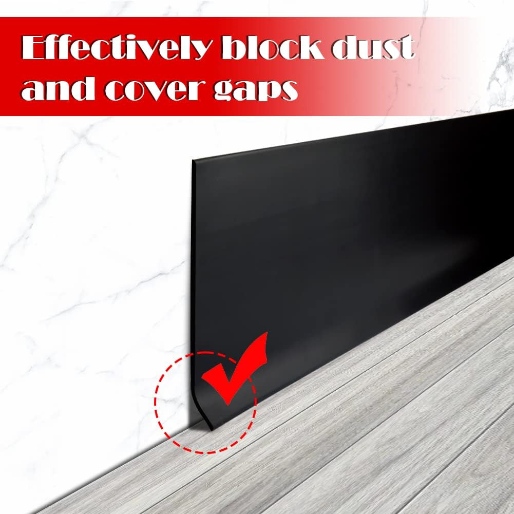 Vinyl Wall Base Baseboard Molding Trim 4&quot; Flexible Self Adhesive Rubber Wall Base Moulding Trim Peel and Stick Design, 4 Inch X 60 Feet, Black