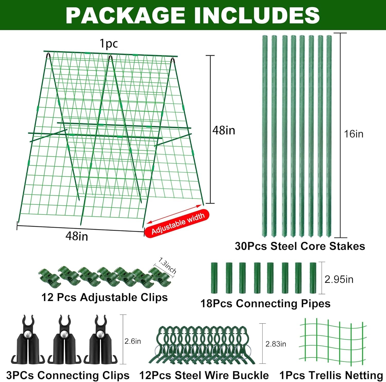 48 X 48 Inch Foldable Cucumber Trellis for Raised Bed- A-Frame Garden Trellis for Climbing Plant Outdoor with Climbing Net and Plant Support Clip for Outdoor Plants Zucchini Vegetables Tomato Flowers