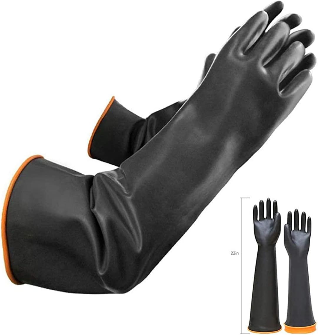 22&quot; Latex Chemical Resistant Gloves, Reusable Heavy Duty Long Rubber Gloves Dishwashing Gloves, Industrial Safety Gloves for Men, Forearm Protection Waterproof Resist Strong Acid, Alkali, Oil, XL Size