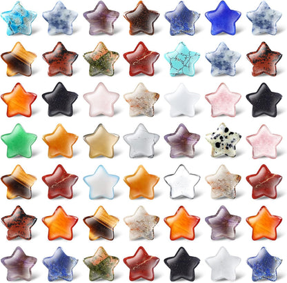 50 Pcs Worry Stones Star Shaped Crystal Stones Bulk 0.8 Inch Mini Crystal Stones Star Crystal Pocket Carved Stone Star Gemstones for Christmas Witchcraft Meditation Balancing DIY Jewelry(Retro)