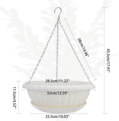 12.59&quot; Large Hanging Planters with Drainage Hole&amp;Tray, Hanging Flower Pots Plastic Plant Hanger Holders Hanging Basket for Indoor Outdoor Home Garden Herb Succulent (Pack 3)