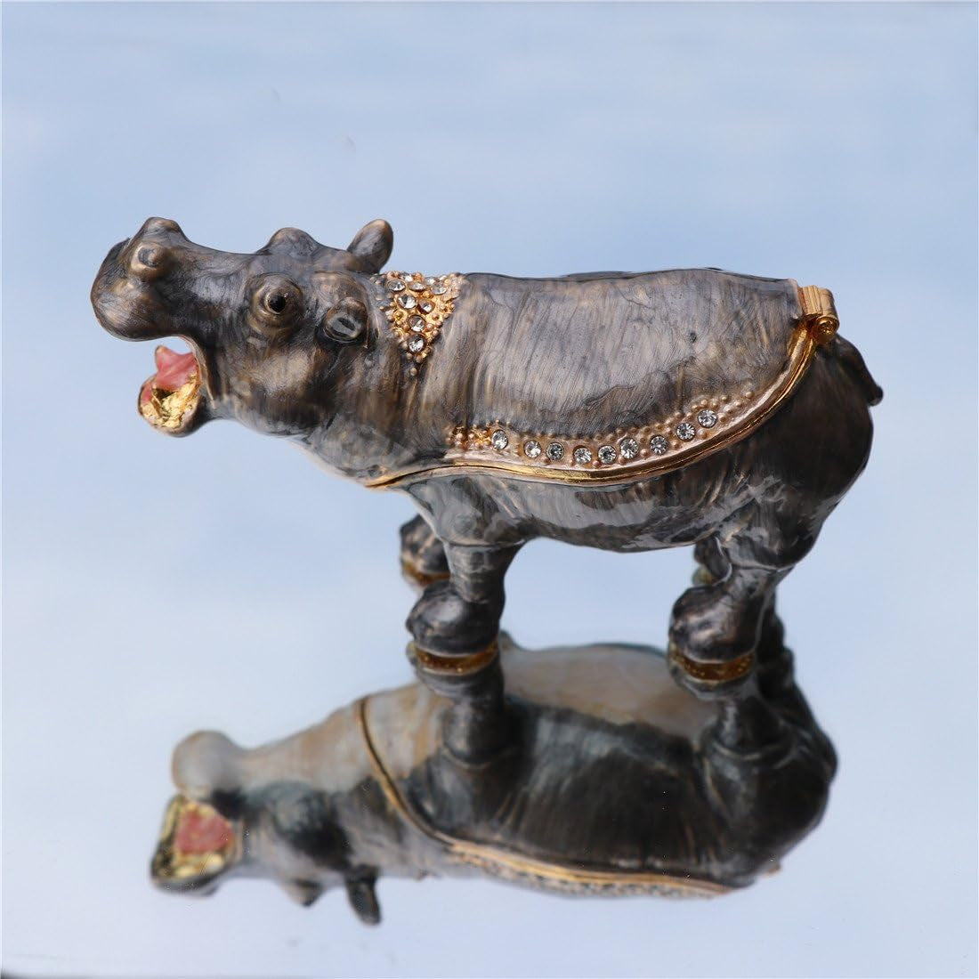 Waltz&amp;F Cute Hippo Trinket Box Hinged Hand-Painted Figurine Collectible Ring Holder