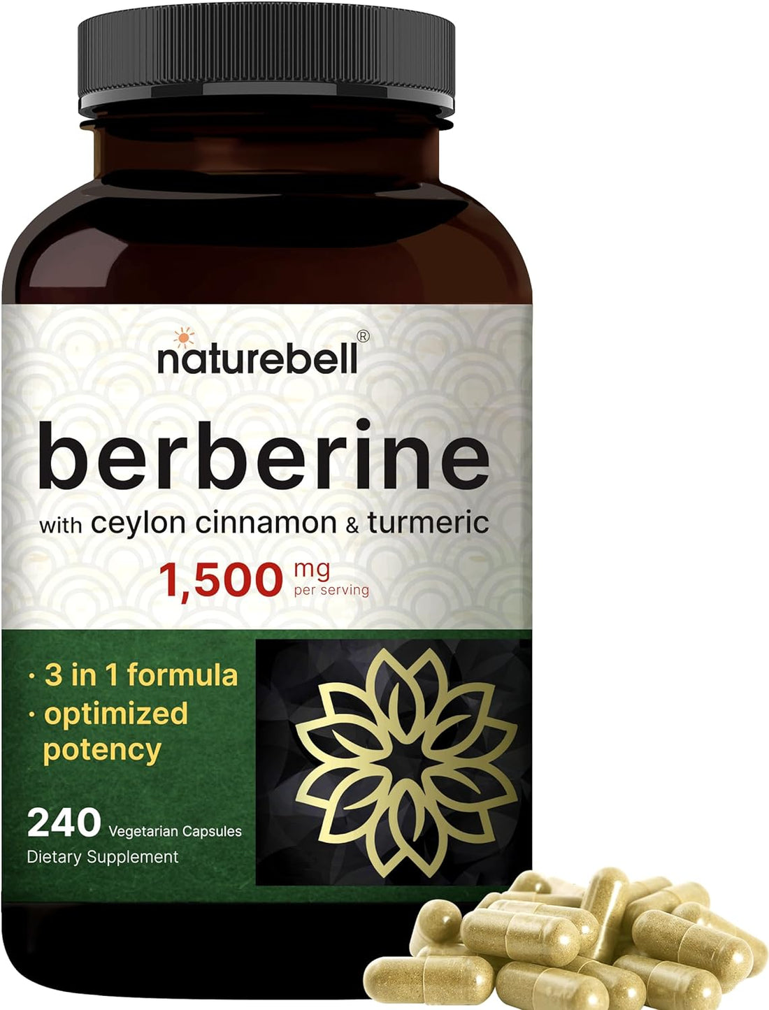 Berberine Supplement | plus True Ceylon Cinnamon &amp; Turmeric Root – 97% Berberine HCL – Veggie Capsules, Plant-Based, Vegan, Non-Gmo