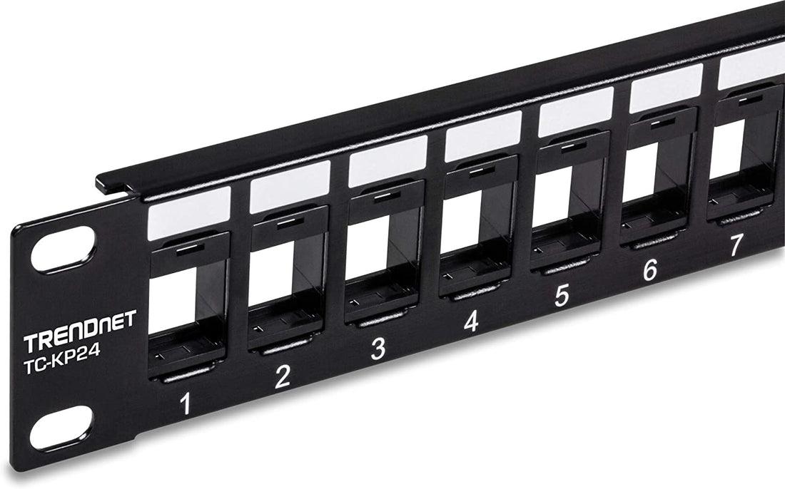 Trendnet 24-Port Blank Keystone 1U Patch Panel, 1U 19&quot; Metal Rackmount Housing, Recommended with TC-K25C6 &amp; TC-K50C6 Cat6 Keystone Jacks (Sold Separately), Black, TC-KP24