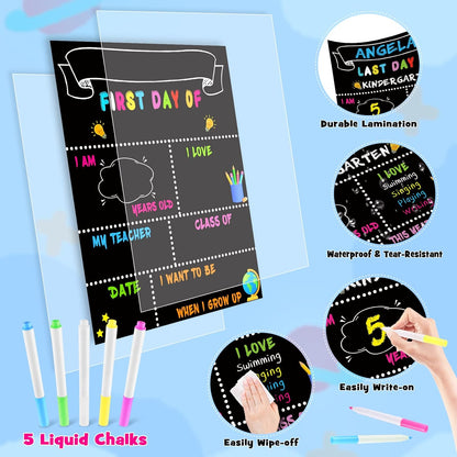 14 Pack First Day and Last Day of School Board Signs- Include 5 Markers - 12&quot; X 10&quot; Back to School Chalkboard Sign for Kids, Double Sided First 1St Day Photo Prop Sign for Preschool/Kindergarten