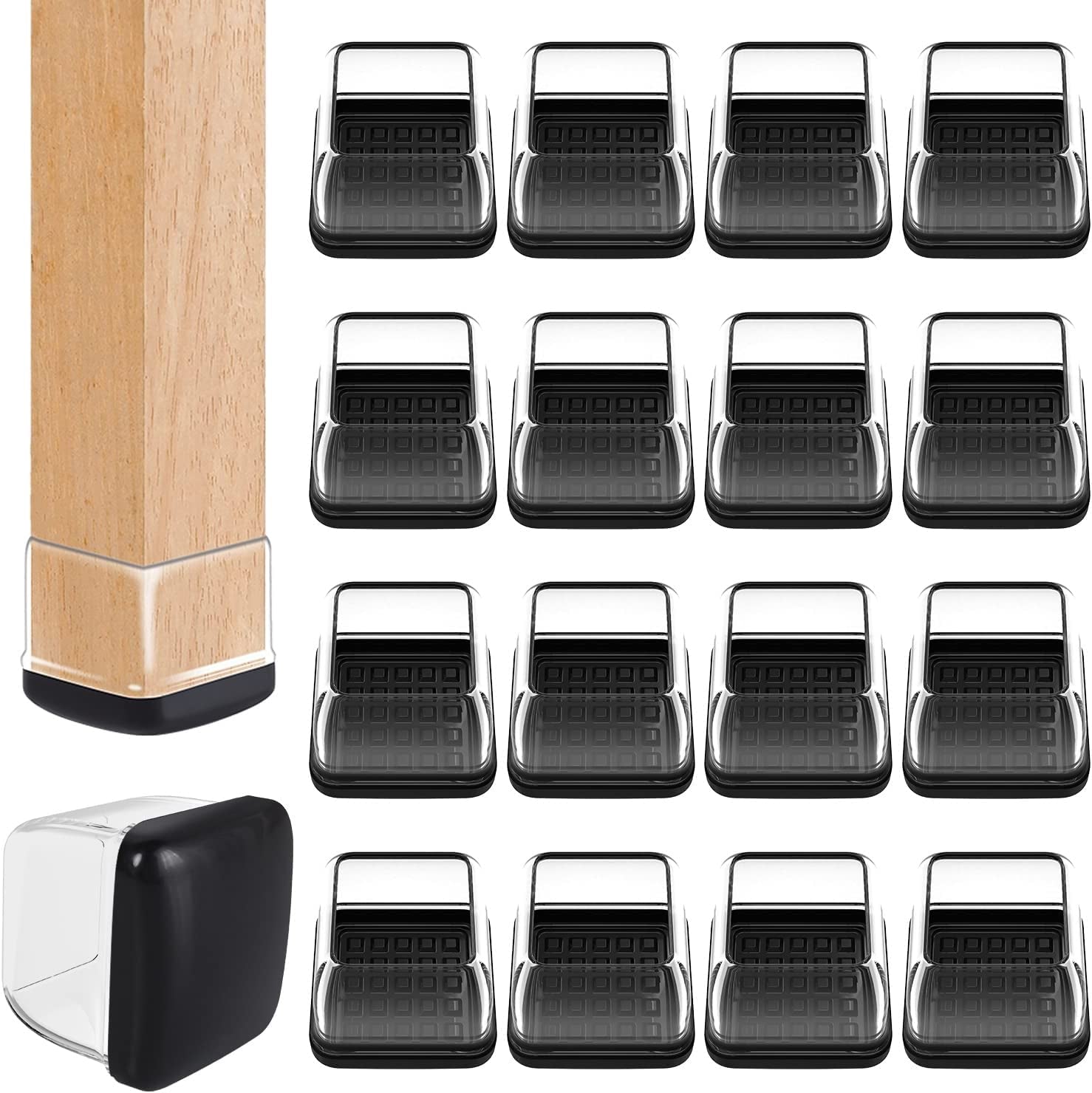 24 PCS Chair Leg Sliders for Carpet, Square Chair Glides, Furniture Leg Protectors Caps, Carpet Protectors Table Feet Covers Cups, Teflon Furniture Pads Sliders No Scratches (Fit 1.1&quot; - 1.45&quot;, Clear)