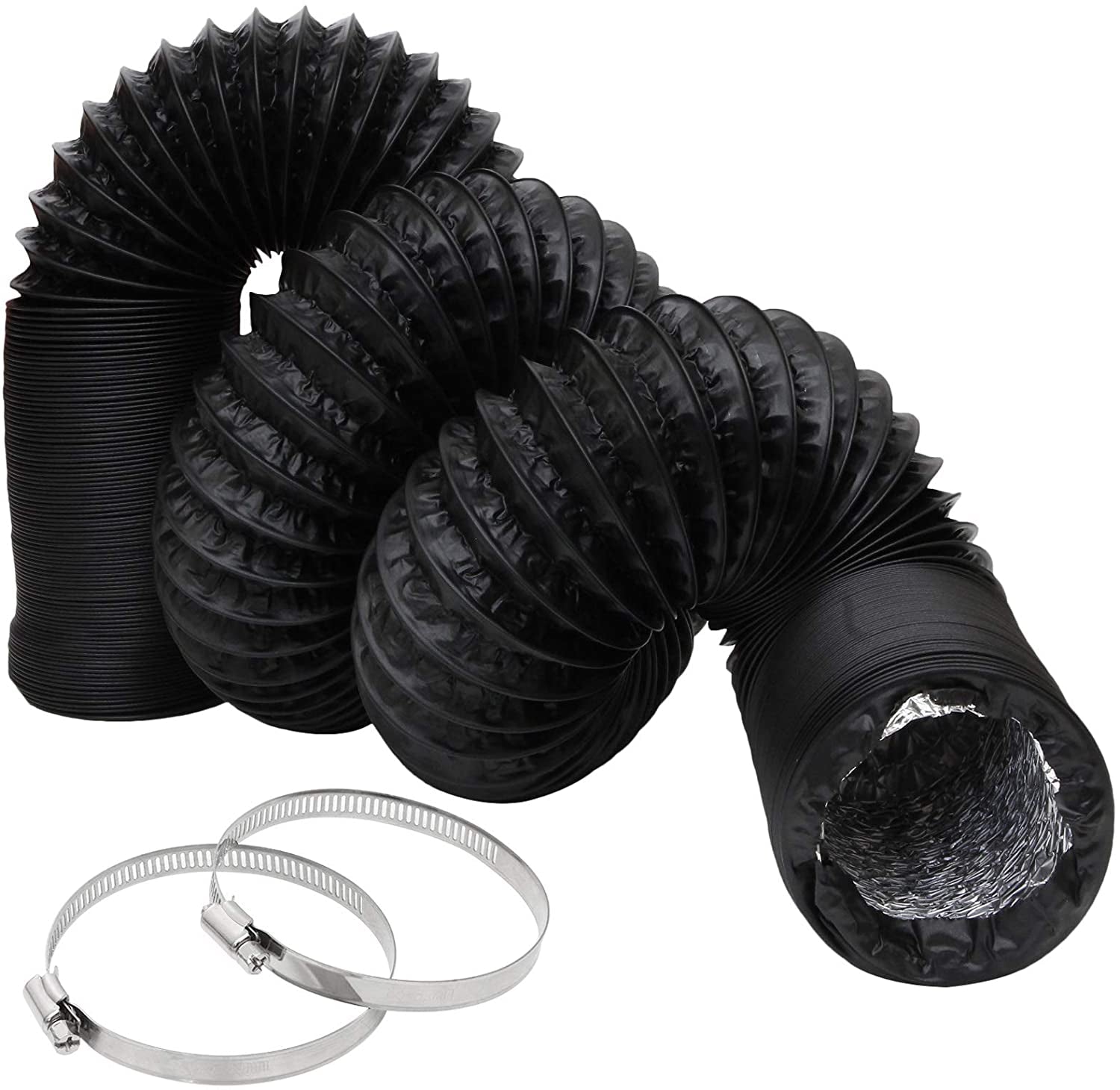 3Inch Flexible Ducting Hose 16.5 Feet Black Aluminum Ducting Dryer Vent Hose with 2 Screw Clamps for Heating Ventilation Air Conditioning (HVAC), Boat Blower, Exhaust Grow Tents