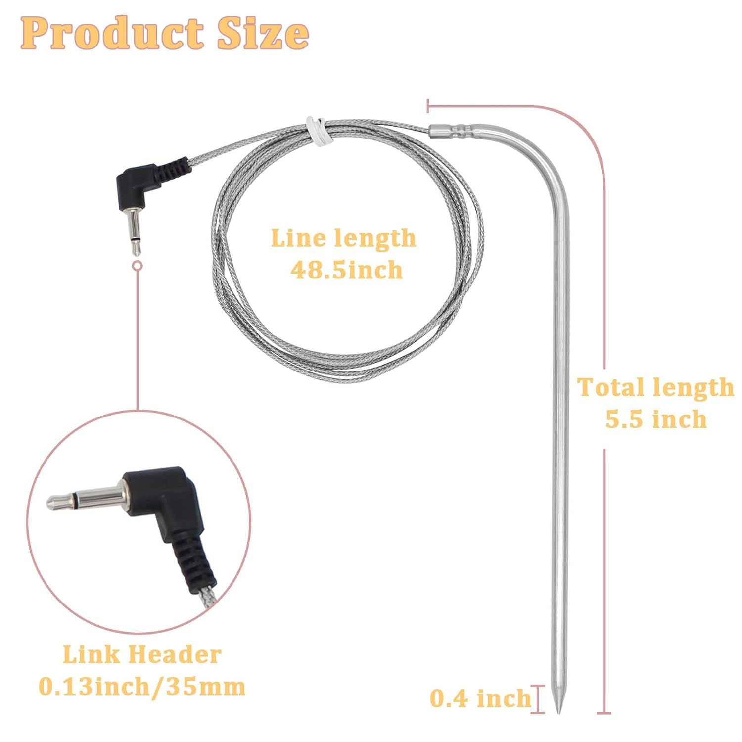 BBQ Grill Replacement Parts for Camp Chef Meat Probes, 2-Pack Temperature Probe for Camp Chef Pellet Smoker Grills, with 2 Stainless Steel Clips Accessories