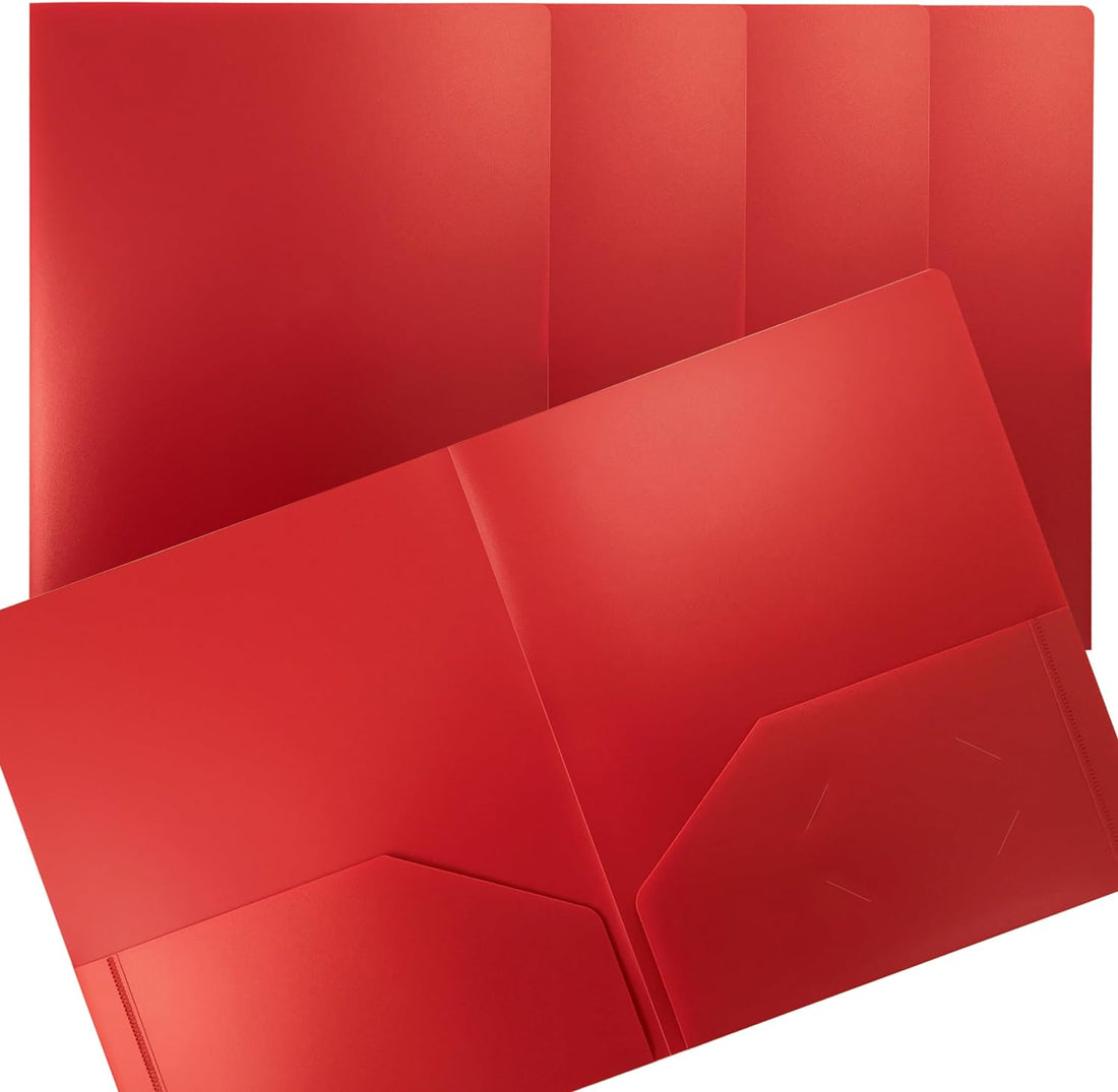 Better Office Products Heavyweight Plastic 2 Pocket Portfolio Folder, Letter Size Poly Folders 24 Pack (Red)