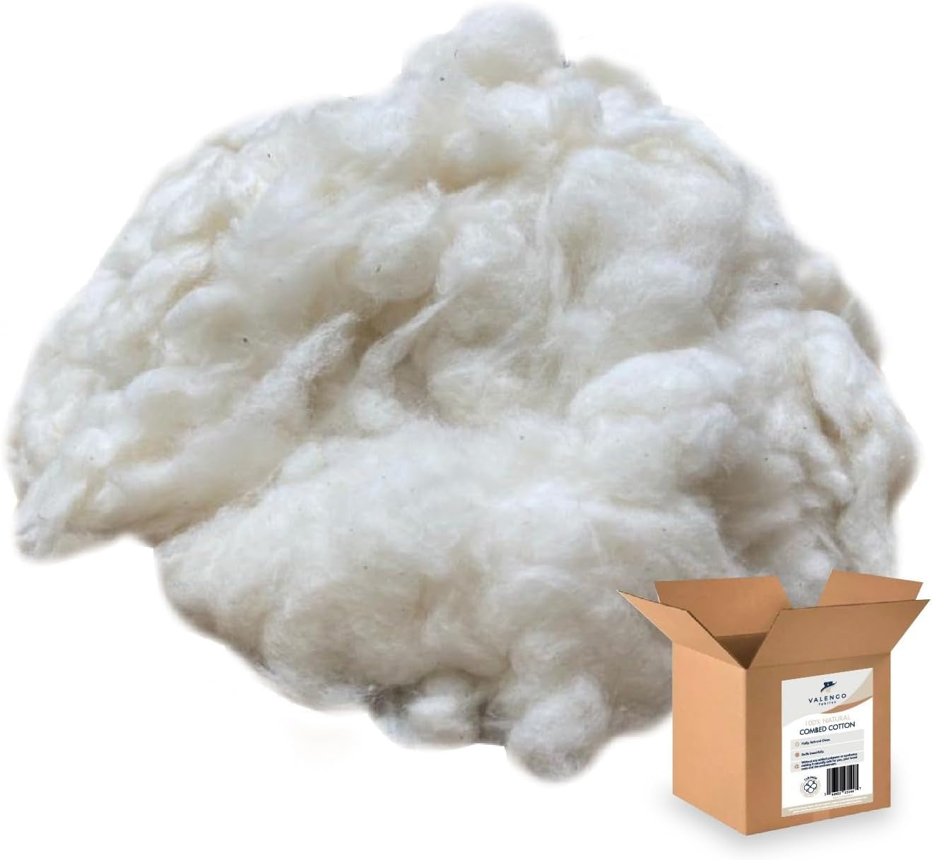 Cotton Stuffing by the Pound - Raw Natural Cotton Filling, Premium Cotton Fiber Fill, Combed Cotton for Pillow Stuffing, Dolls, Stuffed Animals, Nesting Material for Birds, Cotton for Stuffing (1 LB)