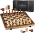 15" Wooden Chess & Checkers Set with 2 Extra Queens - for Adults & Kids