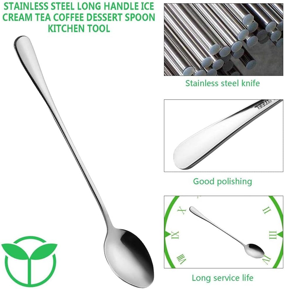 10 Piece Long Handle Iced Tea Spoon, Stainless Steel Coffee Mixing Spoons - Long Cream Dessert Spoons