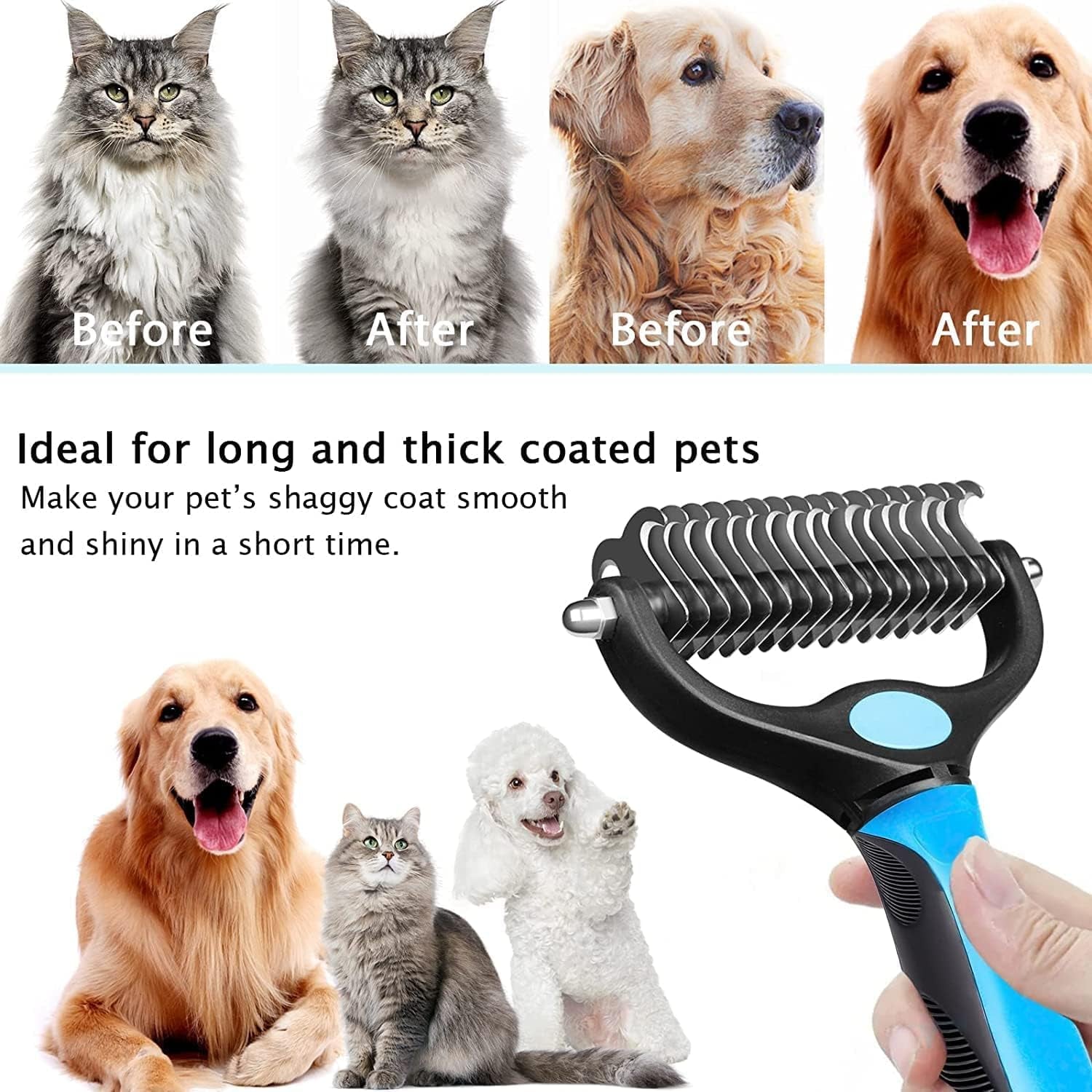 Undercoat Rake for Dogs Double Coat with Pet Comb, Pet Grooming Brush Double-Sided Deshedding Tool Removes Knot &amp; Tangled Hair Dematting Comb for Dogs with Dog Comb for Grooming Furever Brush