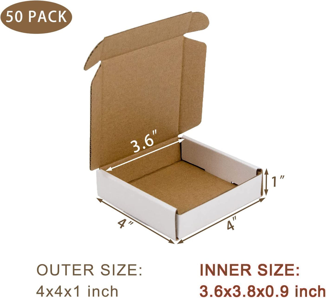 50 Pack 4X4X1 Inches Small Shipping Boxes, White Corrugated Cardboard Boxes, Moving Mailing Packing Box