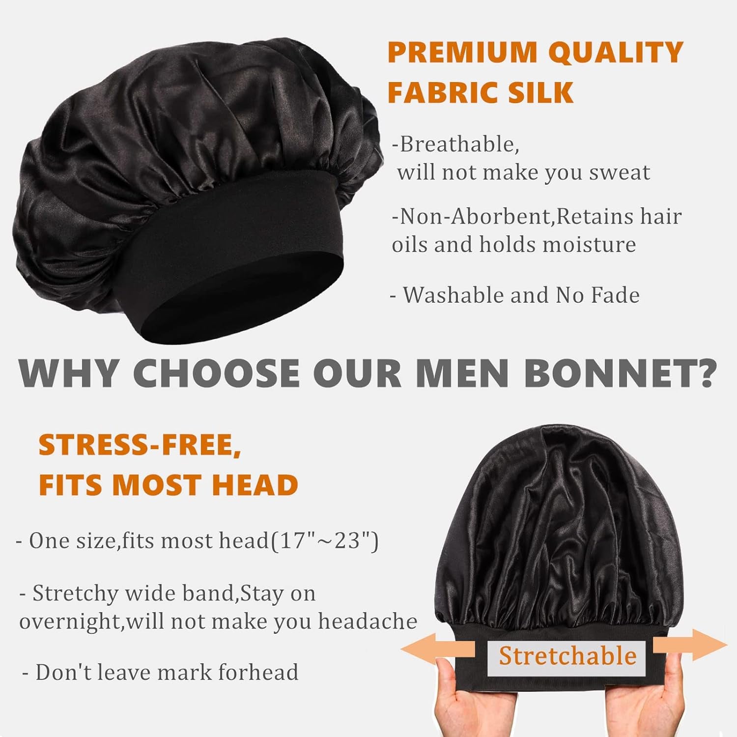 Bonnet for Men Curly Hair,Silk Bonnet for Men for Sleeping,Mens Bonnet Pack