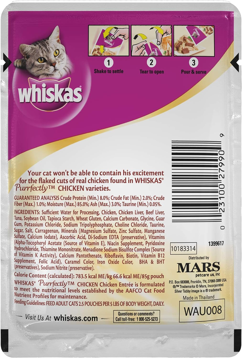 WHISKAS PURRFECTLY Chicken Wet Cat Food Chicken Entree Flavor 3 Ounces (Pack of 24)