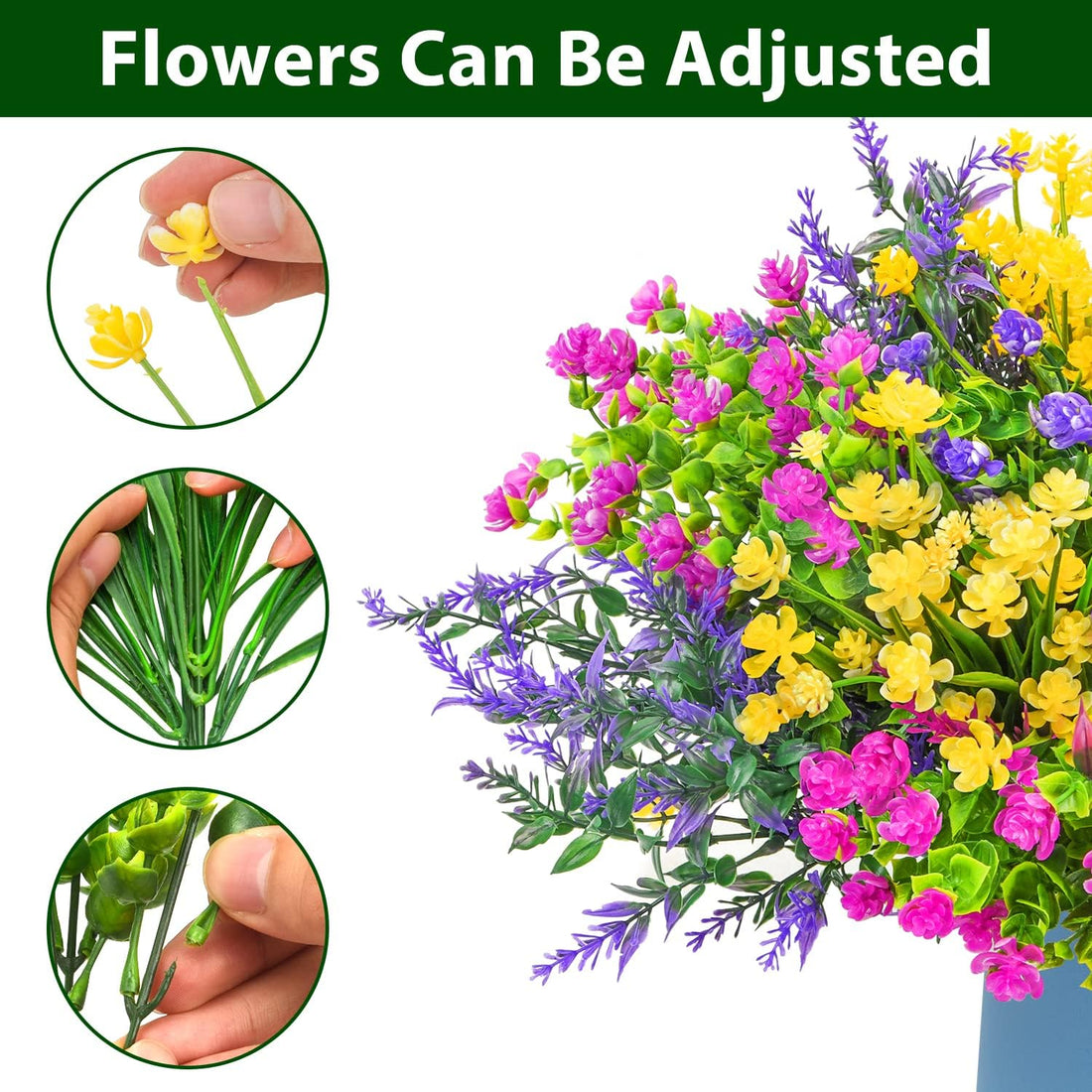 24 Bundles Artificial Flowers for Outdoors, Artificial Plants UV Resistant Fake Flowers Greenery Shrubs Plants for Decoration Outdoor Plants Hanging Planter Home Garden Decor