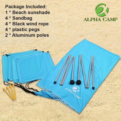 ALPHA CAMP Beach Tent Canopy, Portable Sun Shelter Sun Shade 7X7 FT with Sandbag Anchors, 2 Pole Pop up Outdoor Shelter Family Size for Beach, Camping, Fishing, Backyard, Picnics - Blue