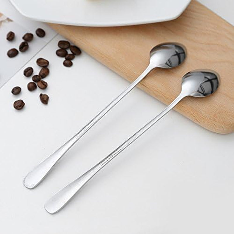 10 Piece Long Handle Iced Tea Spoon, Stainless Steel Coffee Mixing Spoons - Long Cream Dessert Spoons