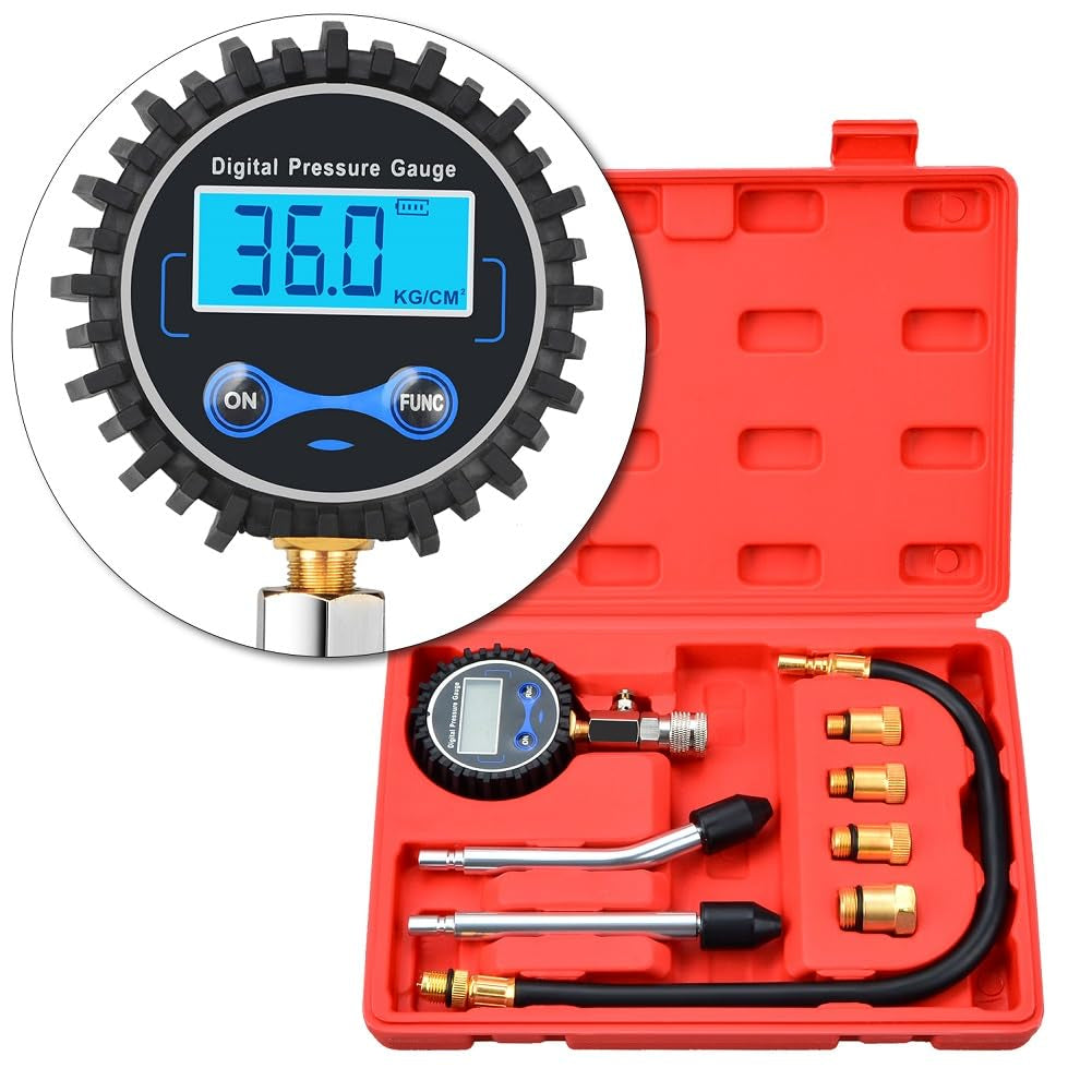 Compression Tester Automotive, Digital Compression Gauge 200 PSI for Petrol Engine Cylinder Compression Tester Kit with Adapter &amp; Hose