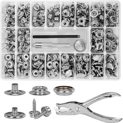 Canvas Snap Kit, Titoe 354PCS Snap Fasteners Kit with Pliers Tool and 2Pcs Setting Tools, Metal Canvas Snaps for Boat Cover Marine DIY (Silver)