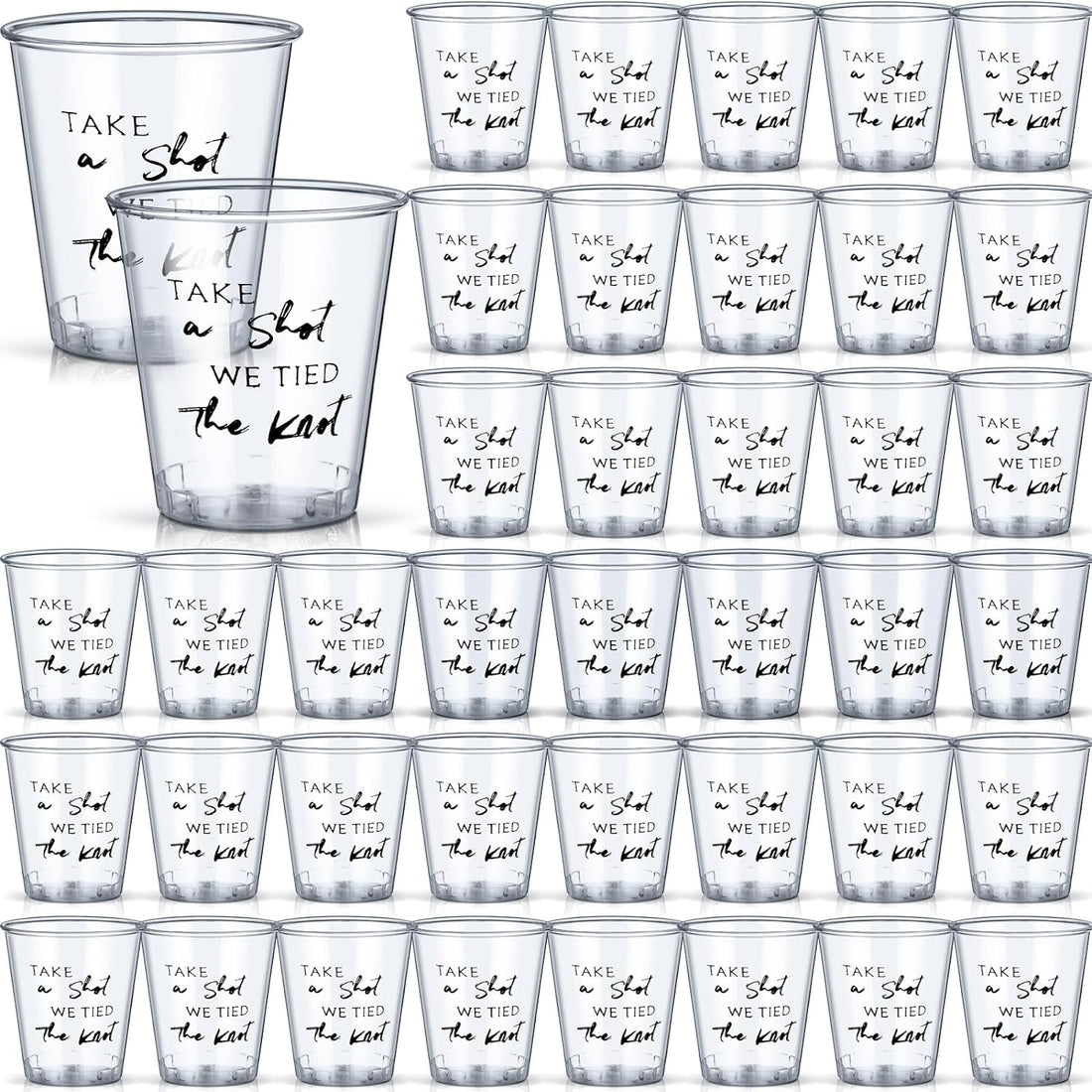 200 Pieces Take a Shot We Tied the Knot Plastic Shot Glasses Clear 2 Oz Shot Glasses Disposable Mini Wedding Favors Bulk Sample Cup Plastic Tumbler Wedding Favor for Whiskey Vodka Tasting